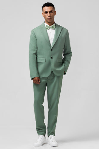 Grey Green Peak Lapel Single Breasted 2 Piece Prom Suits