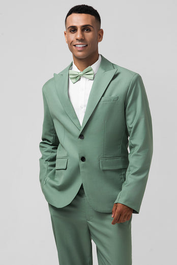 Grey Green Peak Lapel Single Breasted 2 Piece Prom Suits