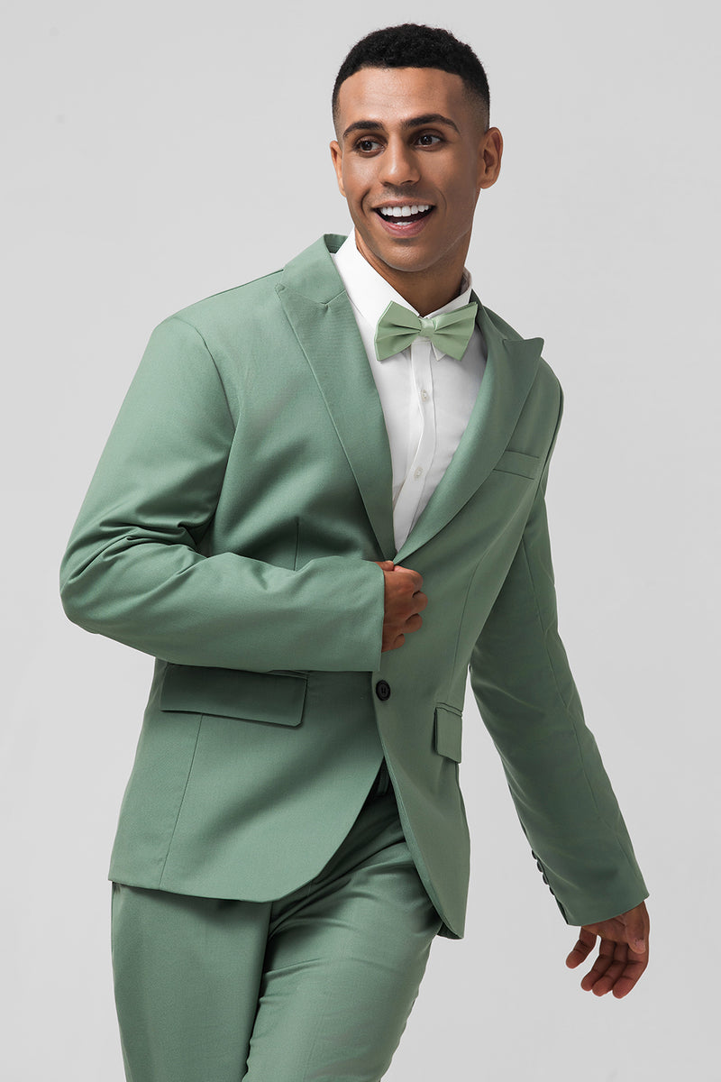 Load image into Gallery viewer, Grey Green Peak Lapel Single Breasted 2 Piece Prom Suits