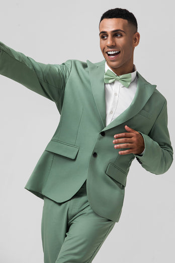 Grey Green Peak Lapel Single Breasted 2 Piece Prom Suits