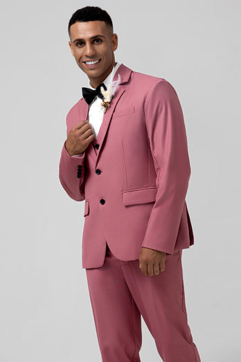 Notched Lapel Coral Single Breasted 3 Piece Prom Suits