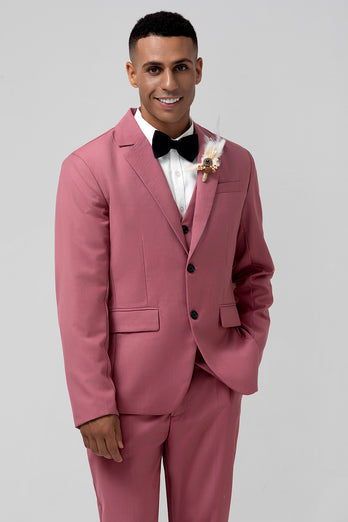 Notched Lapel Coral Single Breasted 3 Piece Prom Suits