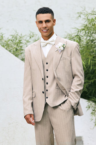 Ivory Peak Lapel Pinstripe Single Breasted 3 Piece Prom Suits