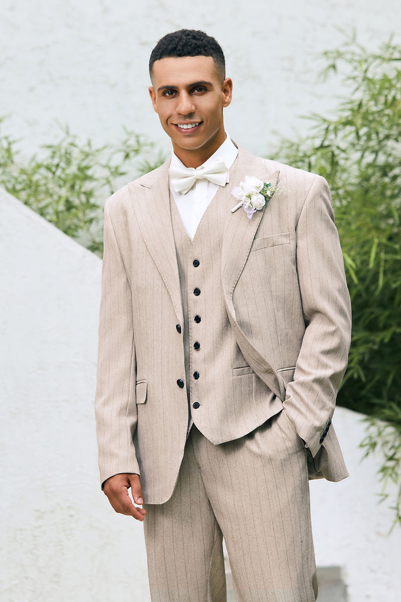 Load image into Gallery viewer, Ivory Peak Lapel Pinstripe Single Breasted 3 Piece Prom Suits