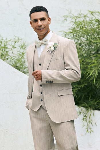 Ivory Peak Lapel Pinstripe Single Breasted 3 Piece Prom Suits