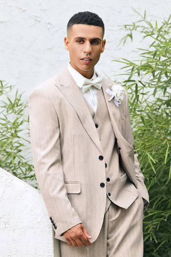 Ivory Peak Lapel Pinstripe Single Breasted 3 Piece Prom Suits