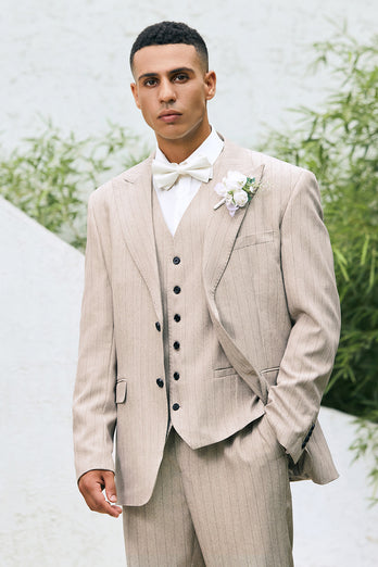 Ivory Peak Lapel Pinstripe Single Breasted 3 Piece Prom Suits