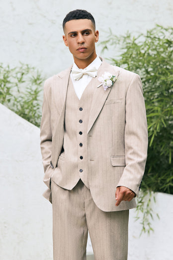 Ivory Peak Lapel Pinstripe Single Breasted 3 Piece Prom Suits