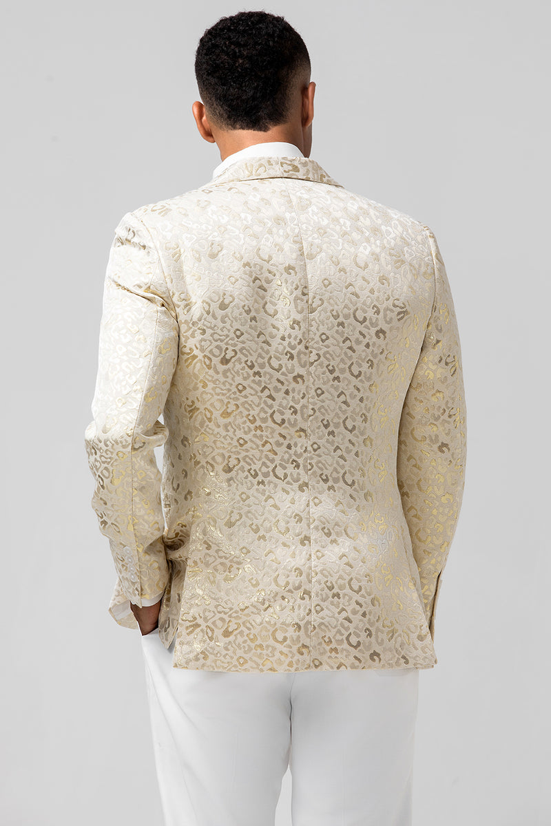 Load image into Gallery viewer, Shawl Lapel Champagne One Button Jacquard Prom Blazer