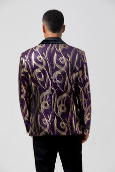 Purple Peak Lapel Jacquard Single Breasted Prom Blazer