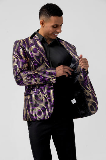 Purple Peak Lapel Jacquard Single Breasted Prom Blazer