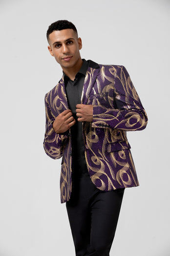 Purple Peak Lapel Jacquard Single Breasted Prom Blazer