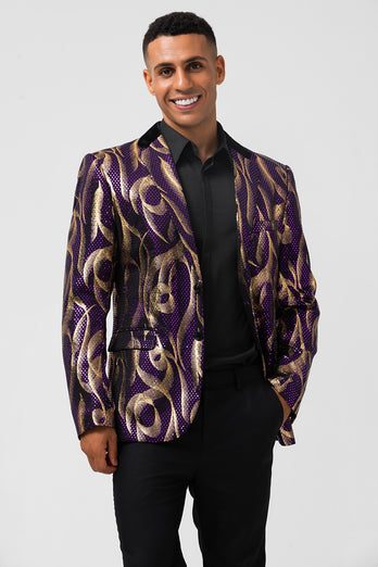 Purple Peak Lapel Jacquard Single Breasted Prom Blazer