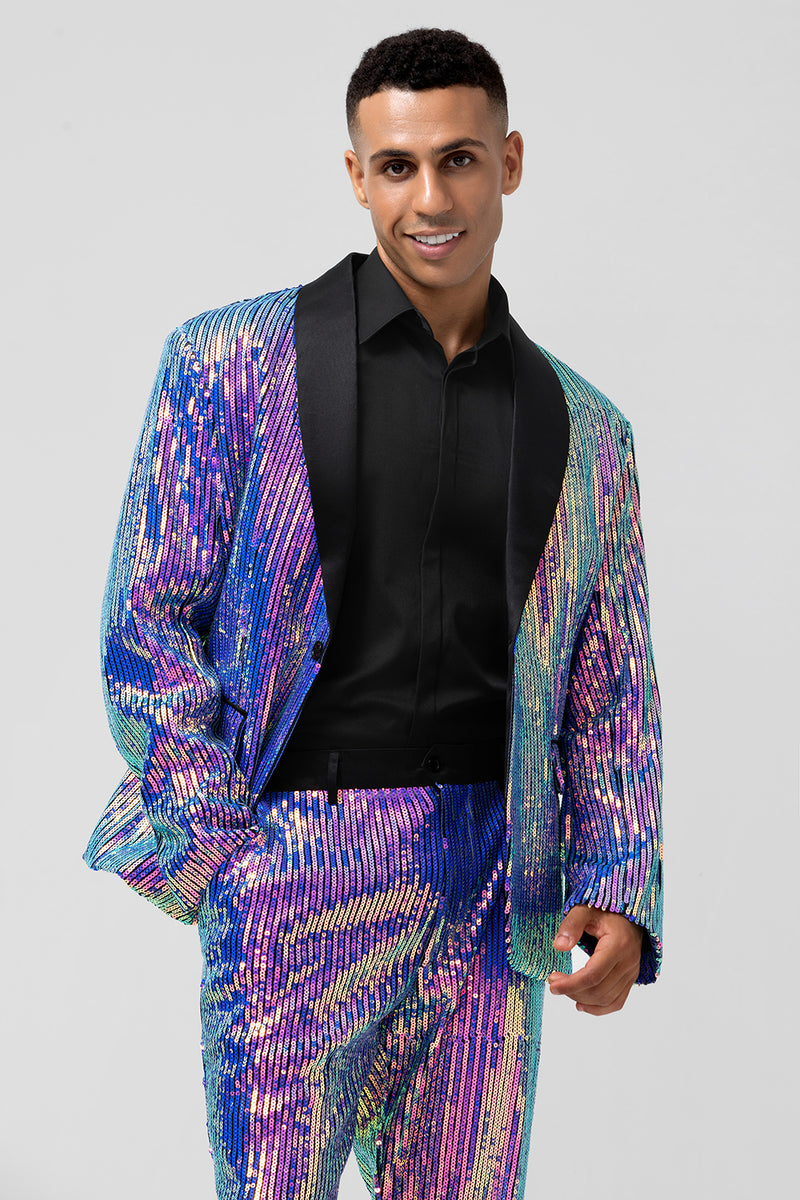 Load image into Gallery viewer, Sparkly Purple Shawl Lapel One Button 2 Piece Prom Suits