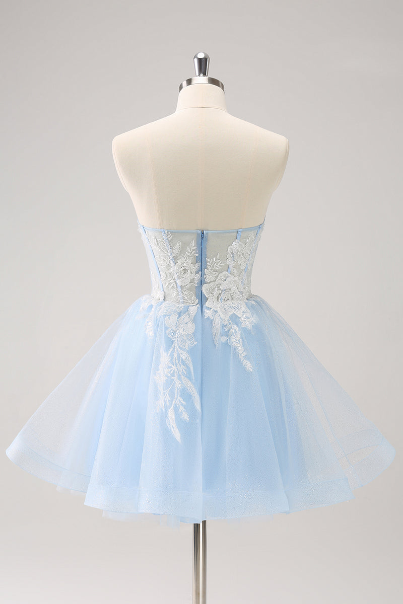 Load image into Gallery viewer, Blue A-Line Spaghetti Straps Tulle Short Homecoming Dress