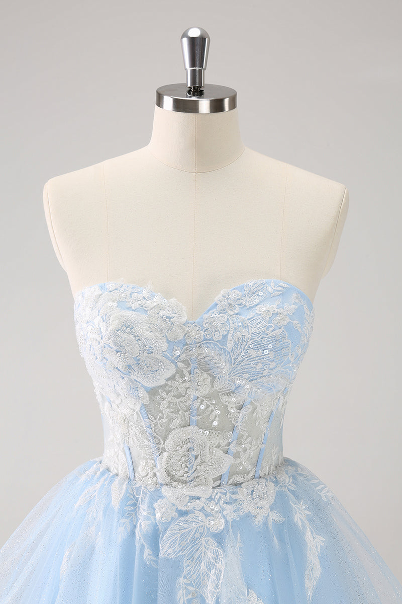 Load image into Gallery viewer, Blue A-Line Spaghetti Straps Tulle Short Homecoming Dress