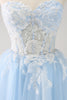 Load image into Gallery viewer, Blue A-Line Spaghetti Straps Tulle Short Homecoming Dress