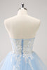 Load image into Gallery viewer, Blue A-Line Spaghetti Straps Tulle Short Homecoming Dress