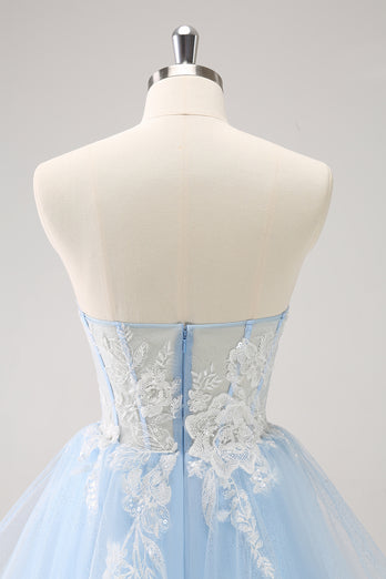 Blue A-Line Spaghetti Straps Tulle Short Homecoming Dress