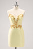 Load image into Gallery viewer, Sparkly Yellow Spaghetti Straps Tight Homecoming Dress with Sequins