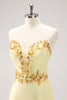 Load image into Gallery viewer, Sparkly Yellow Spaghetti Straps Tight Homecoming Dress with Sequins