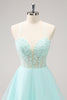 Load image into Gallery viewer, Green A-Line Spaghetti Straps Corset Short Homecoming Dress