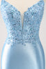 Load image into Gallery viewer, Blue Spaghetti Straps Tight Short Homecoming Dress with Appliques