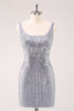 Load image into Gallery viewer, Sparkly Grey Square Neck Tight Short Homecoming Dress with Sequins