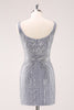 Load image into Gallery viewer, Sparkly Grey Square Neck Tight Short Homecoming Dress with Sequins