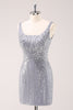 Load image into Gallery viewer, Sparkly Grey Square Neck Tight Short Homecoming Dress with Sequins