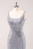 Load image into Gallery viewer, Sparkly Grey Square Neck Tight Short Homecoming Dress with Sequins