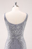 Load image into Gallery viewer, Sparkly Grey Square Neck Tight Short Homecoming Dress with Sequins