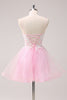 Load image into Gallery viewer, A-Line Pink Spaghetti Straps Short Homecoming Dress with Appliques