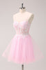 Load image into Gallery viewer, A-Line Pink Spaghetti Straps Short Homecoming Dress with Appliques