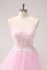 Load image into Gallery viewer, A-Line Pink Spaghetti Straps Short Homecoming Dress with Appliques