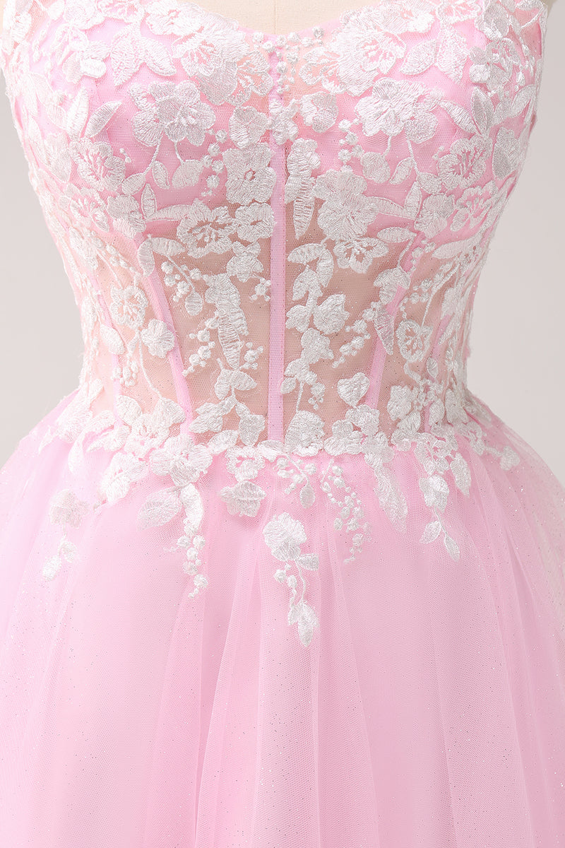 Load image into Gallery viewer, A-Line Pink Spaghetti Straps Short Homecoming Dress with Appliques