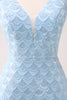 Load image into Gallery viewer, Sparkly Blue V-Neck Asymmetrical Short Homecoming Dress