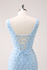 Load image into Gallery viewer, Sparkly Blue V-Neck Asymmetrical Short Homecoming Dress