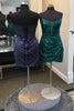 Load image into Gallery viewer, Sparkly Dark Green Bateau Neck Corset Short Homecoming Dress