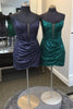 Load image into Gallery viewer, Sparkly Dark Green Bateau Neck Corset Short Homecoming Dress