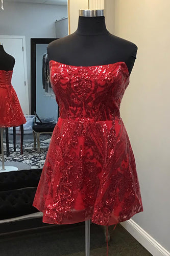 Sparkly A-Line Red Bateau Neck Short Homecoming Dress