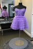 Load image into Gallery viewer, Sparkly A-Line Purple Strapless Corset Short Homecoming Dress