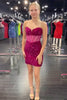 Load image into Gallery viewer, Strapless Fuchsia Tight Corset Short Homecoming Dress with Sequins