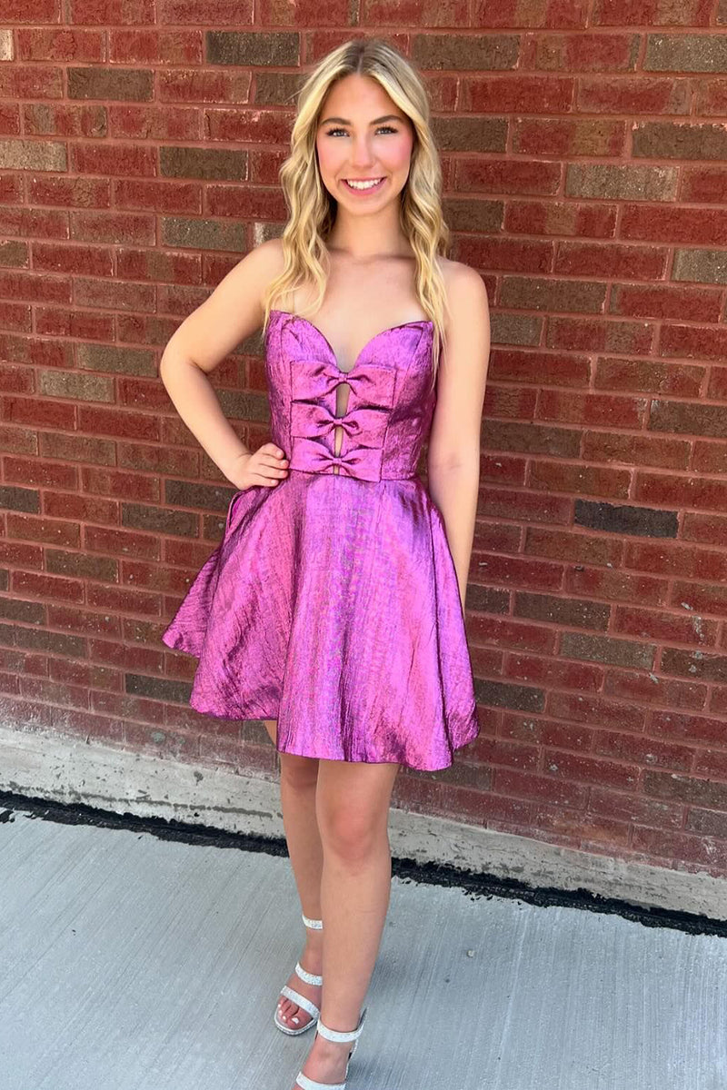 Load image into Gallery viewer, A-Line Fuchsia Sweetheart Short Homecoming Dress with Bow