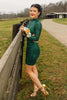 Load image into Gallery viewer, Sparkly Dark Green Tight Short Homecoming Dress with Long Sleeves