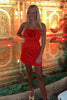 Load image into Gallery viewer, Red Strapless Tight Short Satin Homecoming Dress with Flower