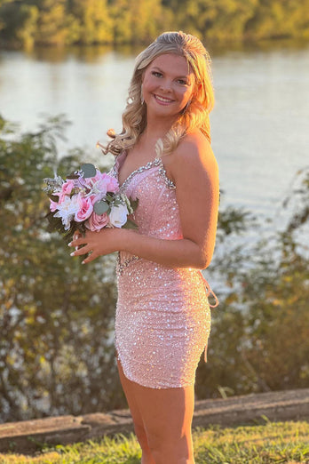 Sparkly Blush Strapless Tight Corset Short Homecoming Dress