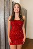 Load image into Gallery viewer, Sparkly Strapless Dark Red Tight Homecoming Dress with Sequins