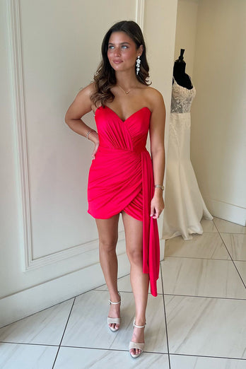 Red Sweetheart Tight Short Homecoming Dress with Draped Sash