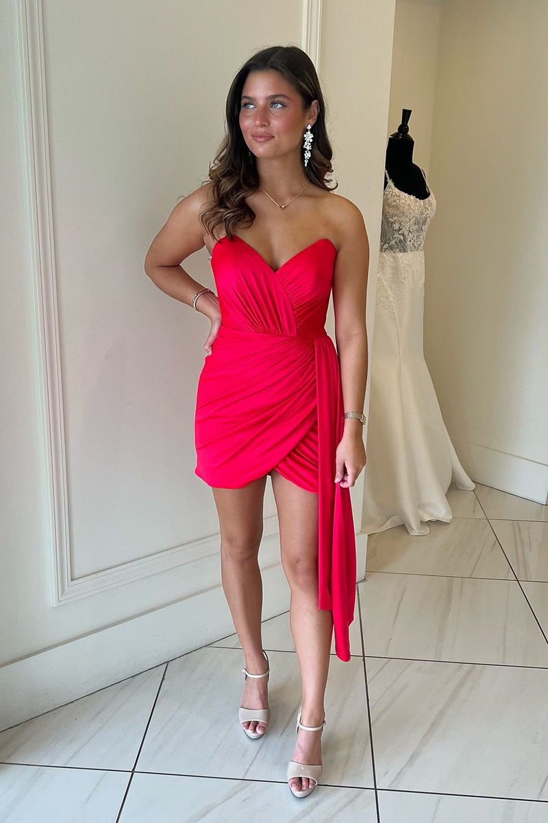 Load image into Gallery viewer, Red Sweetheart Tight Short Homecoming Dress with Draped Sash